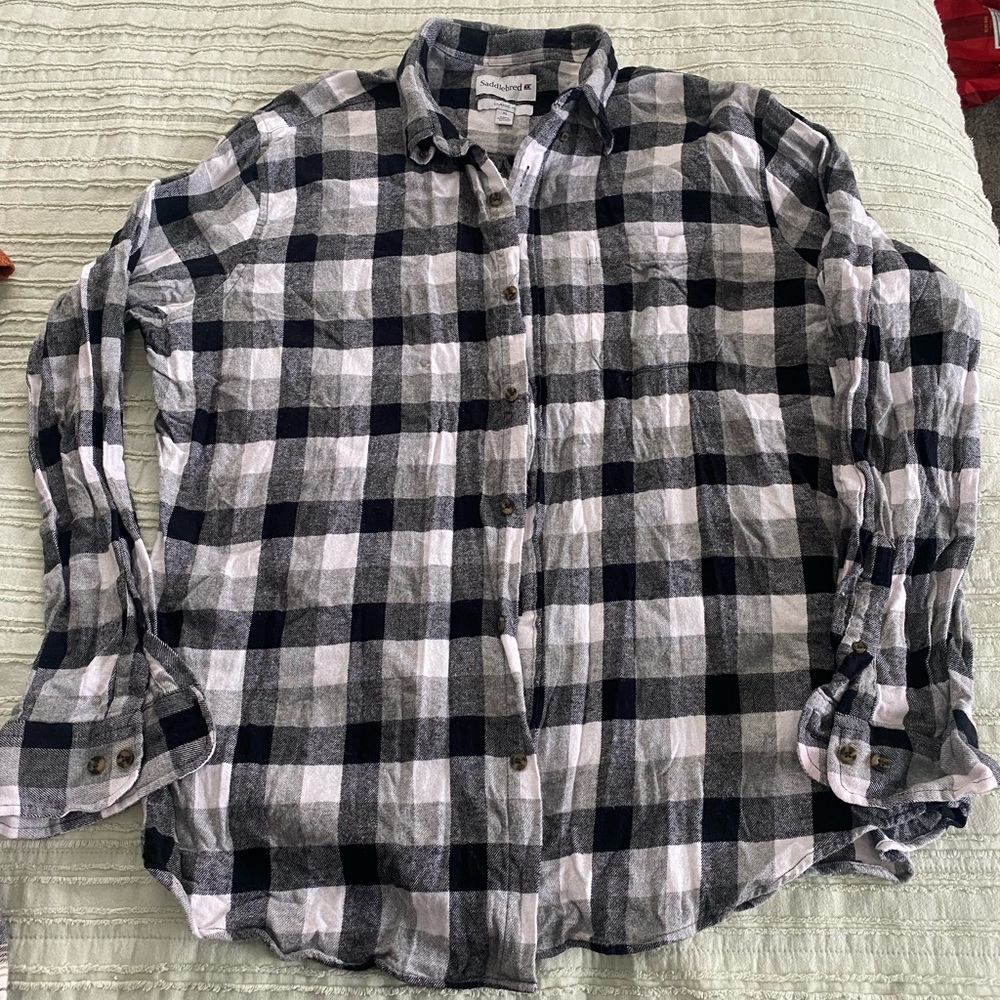 Saddlebred classic fit plaid button down shirt back and white XL